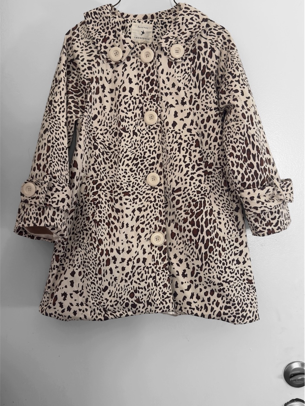 Forever 21 Leopard Print Button Up Jacket Lined Collared Size S